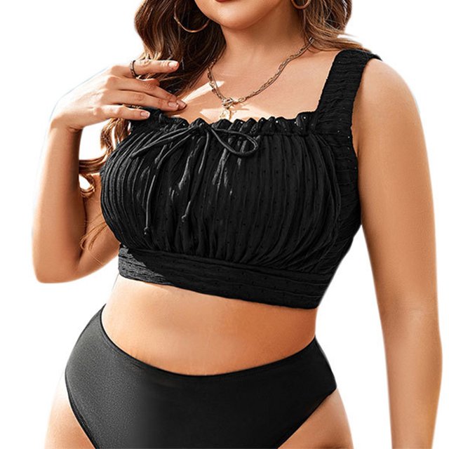 Birdeem Solid Color Lace-Up Strapless Plus Size Swimsuit Top for Women Beach