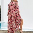 thumbnail image 4 of Ladies Maxi Dress  V Neck Long Sleeve Floral Print Frilled Swing Dress, 4 of 5