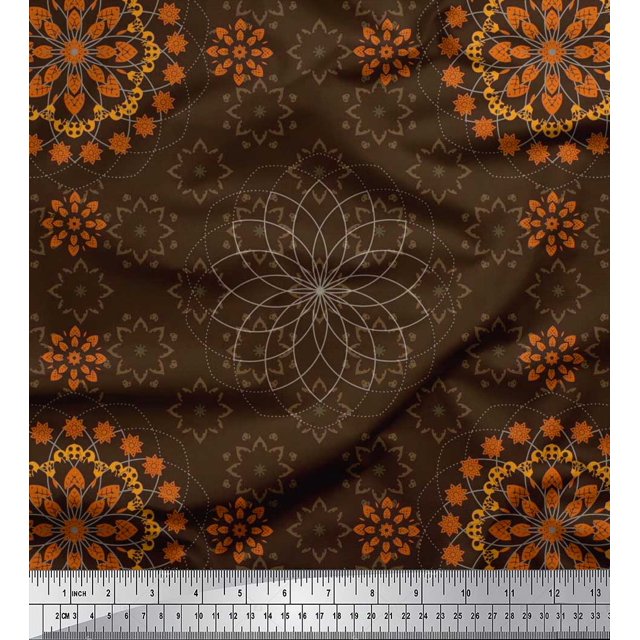 Soimoi Poly Georgette Fabric Mandala Decorative Print Sewing Fabric Yard 42 Inch Wide