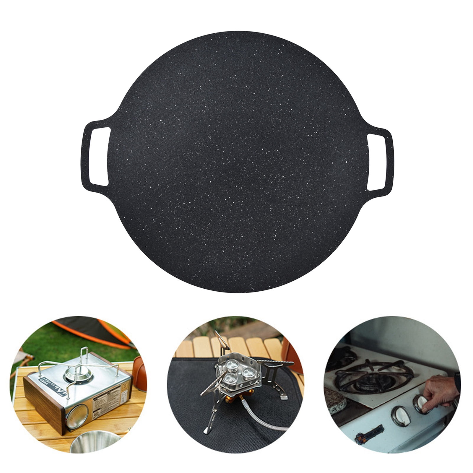 Korean Grill Pan, Round BBQ Griddle Korean Barbecue Grill Kbbq Grill Iron Nonstick Grilling Tray with Bag for Induction, Gas Stove, Electric Cooktop, Indoor or Outdoor Grilling