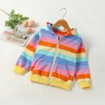 thumbnail image 2 of FAOWME Fall Girls Cute Zipper Pocket Rainbow Strip Hooded Jacket Orange 4-5 Years, 2 of 8