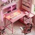 thumbnail image 3 of Bestier 42'' Small L Shaped Gaming Desk with Power Outlets Carbon Fiber Pink, 3 of 6