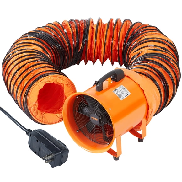 VEVOR Ventilateur Portable, Ventilateur Cylindrique Robuste de 12 Pouces avec Tuyau de Conduite de 33 Pi, Souffleur d'Extraction d'Atelier 560 W Puissant 2894 CFM, Souffleur Utilitaire Industriel