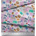 thumbnail image 2 of Soimoi Modal Satin Fabric Camera,Hat & Briefcase Travel Print Sewing Fabric Yard 42 Inch Wide, 2 of 3