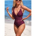 thumbnail image 3 of Charmo V Neck One Piece Swimsuit for Womens Crochet Mesh Cut Out Bathing Suit, 3 of 5