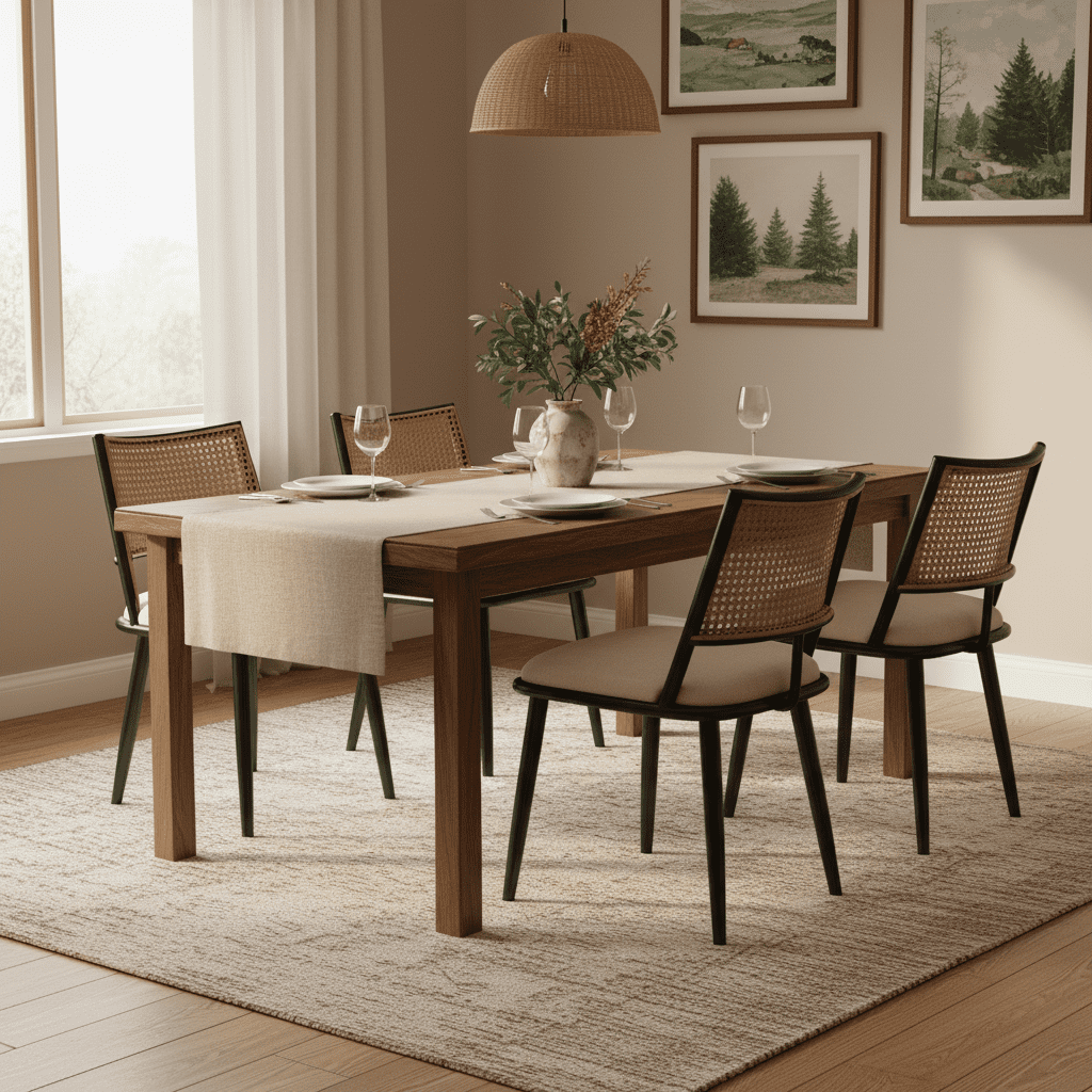 Noble House Chaises de Salle à Manger Modernes Ensemble de 2, Sièges Rembourrés en PU Faciles à Nettoyer avec Dossier en Rotin PE, Noir + Naturel