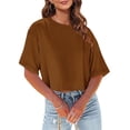thumbnail image 4 of QIPOPIQ T-Shirts Surdimensionnés pour Femmes Col Rond Manches Courtes Hauts d'Été Décontractés Légers Blouse Ample Haute Basse Liquidation, 4 of 8