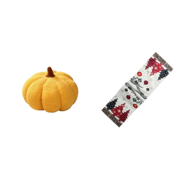 Elodie Halloween Pumpkin Plush Sofa Cushion and Christmas Table Runner Dresser Scarf Seasonal Winter Reusable Decorative Bed Room Decor for Holiday