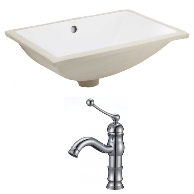 18.25-in. W CUPC Rectangle Bathroom Undermount Sink Set In White - Chrome Hardware AI-22883