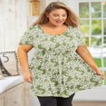 thumbnail image 3 of Tunique Grande Taille pour Femmes Manches Courtes Roses Vertes Hauts 3X Col Rond Vêtements Été Fluide Vêtements de Maternité Chemise, 3 of 6