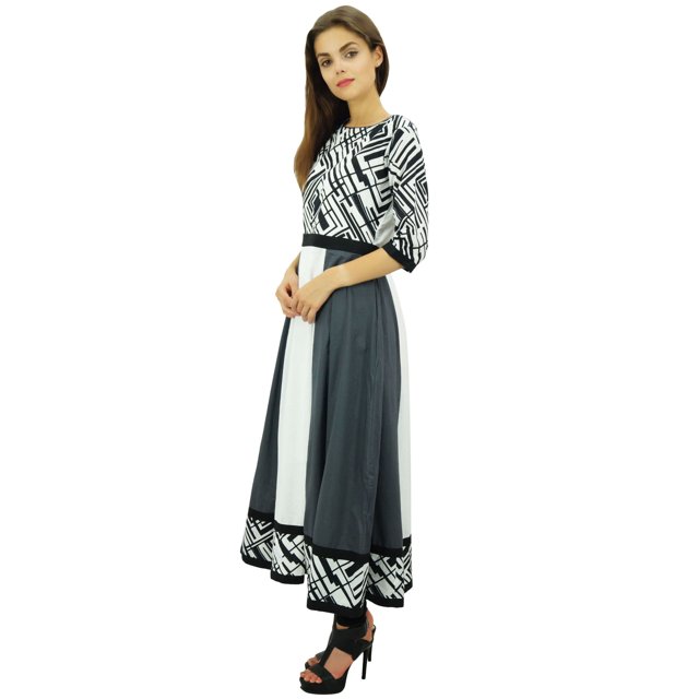 Phagun Kurta Ethnique en Coton Imprimé de Designer Gris Anarkali Tunique Kurti Robe-12