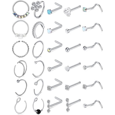 Briana Williams 20g Nose Rings Studs L Shape Nose Ring Set Diamond Heart Piercing Jewelry