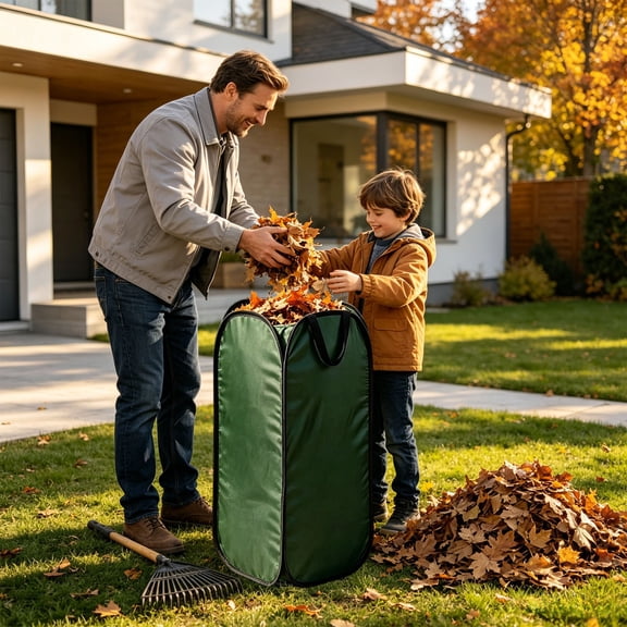30 Gallon Pop Up Reusable Yard Waste Bag - Heavy Duty Fabric Leaf Bag with Carry Handle for Lawn and Garden Clean Up