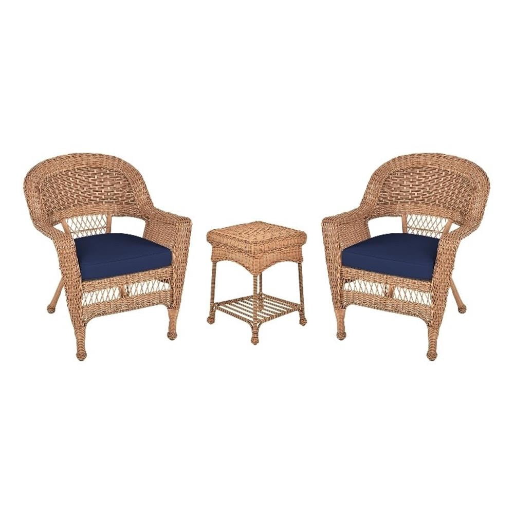 Jeco Ensemble de Conversation pour Patio en Résine Osier 3 Pcs, Miel et Bleu