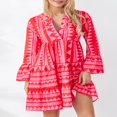 thumbnail image 2 of Robe Courte d'Été à Fleurs pour Femmes Boho Fluide Robes Courtes à Manches Longues Robe de Cocktail, 2 of 7