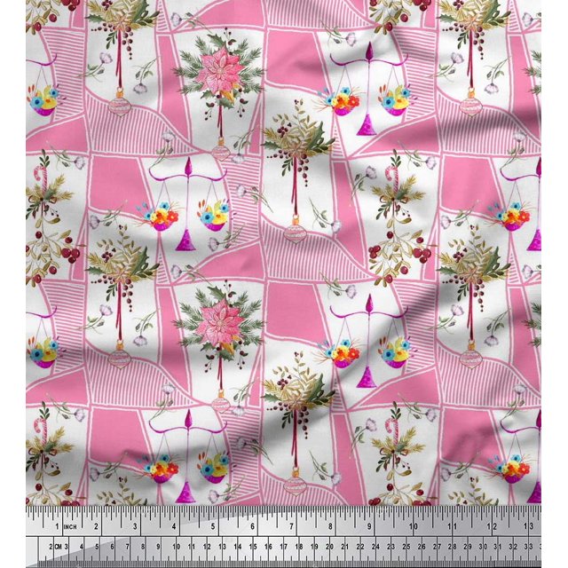 Soimoi Polyester Crepe Fabric Leaves & Flower Floral Fabric Prints by Yard 52 Inch Wide