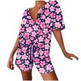 thumbnail image 1 of XZNGL Womens Pajamas Set Shorts Womens Spring and Summer Loose Fitting Pajama Short Sleeved V-Neck Pajama Set Drawstring Shorts Set Womens Pajamas Set Summer Pajama Sets for Women Shorts, 1 of 6