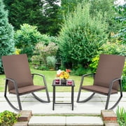 Costway 3PCS Patio Rattan Rocking Chair Table Furniture Set Yard Cushion Brown