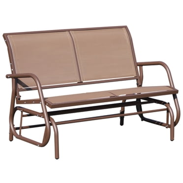 Outsunny Banc à Double Glissière pour Patio, Extérieur, en Acier, Tissu à Sangle, Banc à Glissière, Chaise Balançoire de Jardin, Berceuse de Porche Robuste, Causeuse de Jardin, Brun Café