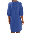 thumbnail image 4 of AherBiu Robe Courte en Coton et Lin pour Femmes, Manches 1/2, Boutonnée, Col Ras du Cou, Décontractée, Ample, Légère, 4 of 7