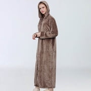 Miqool Womens Housecoat Zip Robe Plus Size Winter Hooded Bathrobe Coral Velvet Full Length Pajamas with Pockets