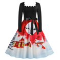 thumbnail image 2 of Pompotops Robe Taille Haute à Manches Longues pour Femmes à Encolure Carrée avec Imprimé de Noël en Solde, 2 of 8