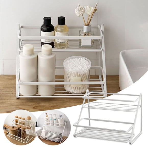 Home Textile Storage Stackable Cabinet Shelves for Kitchen Counter Rack Organizer Multipurpose Storage in Living Room Bedroom and Bathroom, 26.5 cm×18 cm×18.5 cm, White