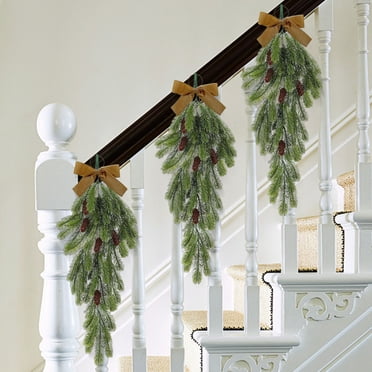XZNGL Rustic Christmas Decorations,Christmas Teardrop Swags Christmas Teardrop Swag Garlands Winter Rustic Needles Swag with Cones Velvet Bow Artificial Christmas Hanging Garla