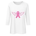 thumbnail image 4 of Jsaierl Pink Ribbon Graphic Tops for Women Breast Cancer Shirts 3/4 Sleeve Crew Neck Pullover Fight Cancer Tees In October Blouses, 4 of 5