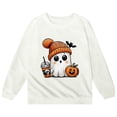 thumbnail image 3 of PMVFHDE Chandails à Capuchon et Chandails pour Filles Mode Enfants Halloween Mignon Imprimé Col Rond Sans Capuche Chandail à Manches Longues pour Filles Blanc, 7-8 Ans, 3 of 3