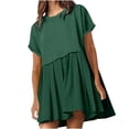 thumbnail image 2 of EQWLJWE Summer Patchwork Mini Dresses for Women 2024,Pleated Ruffle Dresses for Women Crew Neck Short Sleeve Dress ,Solid Ruffle A Line Beach Boho Long Maxi Dress with Pockets, 2 of 9