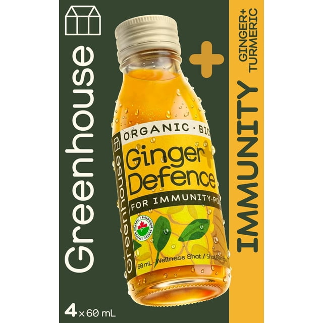 Greenhouse Ginger Defence For Immunity Wellness Shots (4 Pack), 4 x 60 mL bottles
