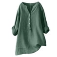 thumbnail image 1 of Timegard Plus Size Tops for Women Cotton Linen V Neck Button Long Sleeve Shirts Blouse Fall Loose, 1 of 6