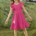 thumbnail image 2 of DecSea Robes d'Été à Volants Double Couche pour Filles Décontractées Unies Col Rond Robe de Plage, 2 of 9