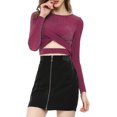 thumbnail image 1 of INSPIRE CHIC Haut Pailleté pour Femme Torsadé Ajusté à Manches Longues Découpé Court de Fête Scintillant m Fuchsia, 1 of 8