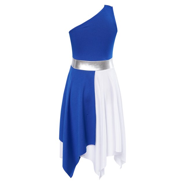Yartina Robe de Danse Asymétrique pour Filles, Tunique de Prière Lituricale, Bleu 16