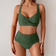 thumbnail image 2 of Swiftwear Women's Two-Piece Swimsuit Set with Cross-Front High-Waisted Top and Textured Ruffled Bikini Bottoms, Form-Fitting Stretch Design Army Green L, 2 of 9