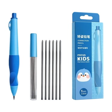 Miyuadkai Crayon de Correction de Posture - Bleu + 1 Crayon + 6 Cœurs de Crayon, Crayon Mécanique Ergonomique Conçu pour Correction de Posture de Chiren / Crayon Correcteur