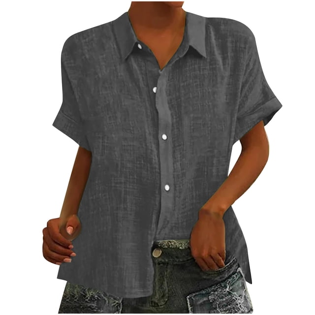 Yuyuzo Womens Button down Shirts Short Sleeve V Neck Tshirts Solid Color Office Work Tops Blouses