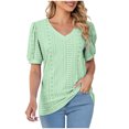 thumbnail image 1 of RKSTN Womens Tops Fashion Mesh Breathable Short Sleeve V-Neck Blouse Tops Comfortable Temperament Solid Color Tops, 1 of 4