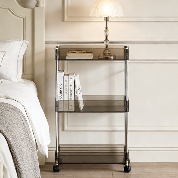 Weloille Transparent Acrylic Three-Tier Storage Trolley, 1 Piece, Rolling Design for Easy Movement, Ideal for Kitchen, Bathroom Organization
