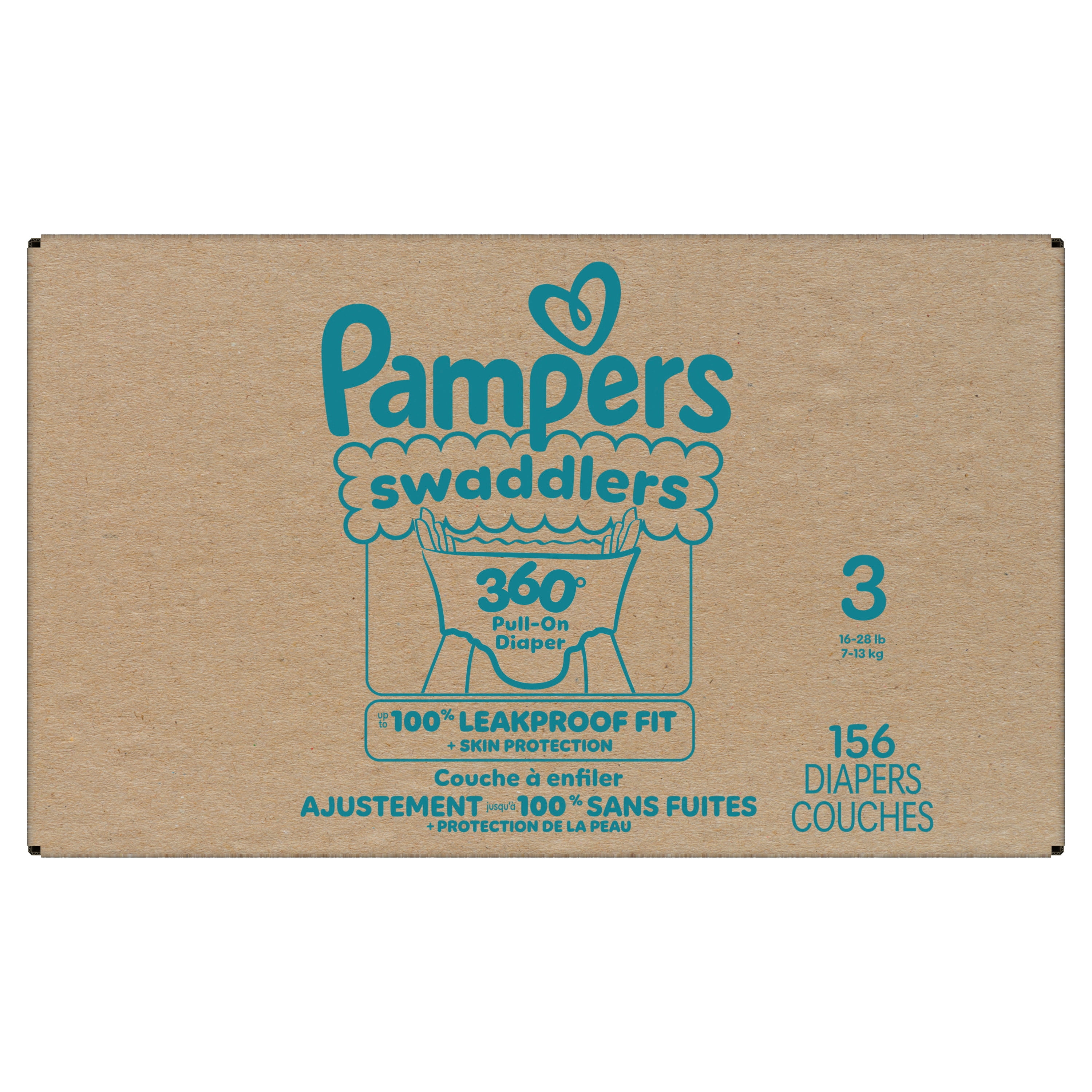 Pampers Couches - Swaddlers 360° - Taille 3, jusqu'à 100 % Anti-Fuites avec Ajustement Sec et Confortable, Onglets Faciles à Enlever Conçus pour des Changements Faciles, Couche à Enfiler