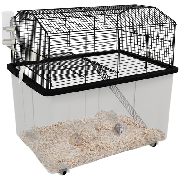 PawHut Hamster Cage, Gerbil Habitat w/ Wheels, Detachable Bottom, Ramp