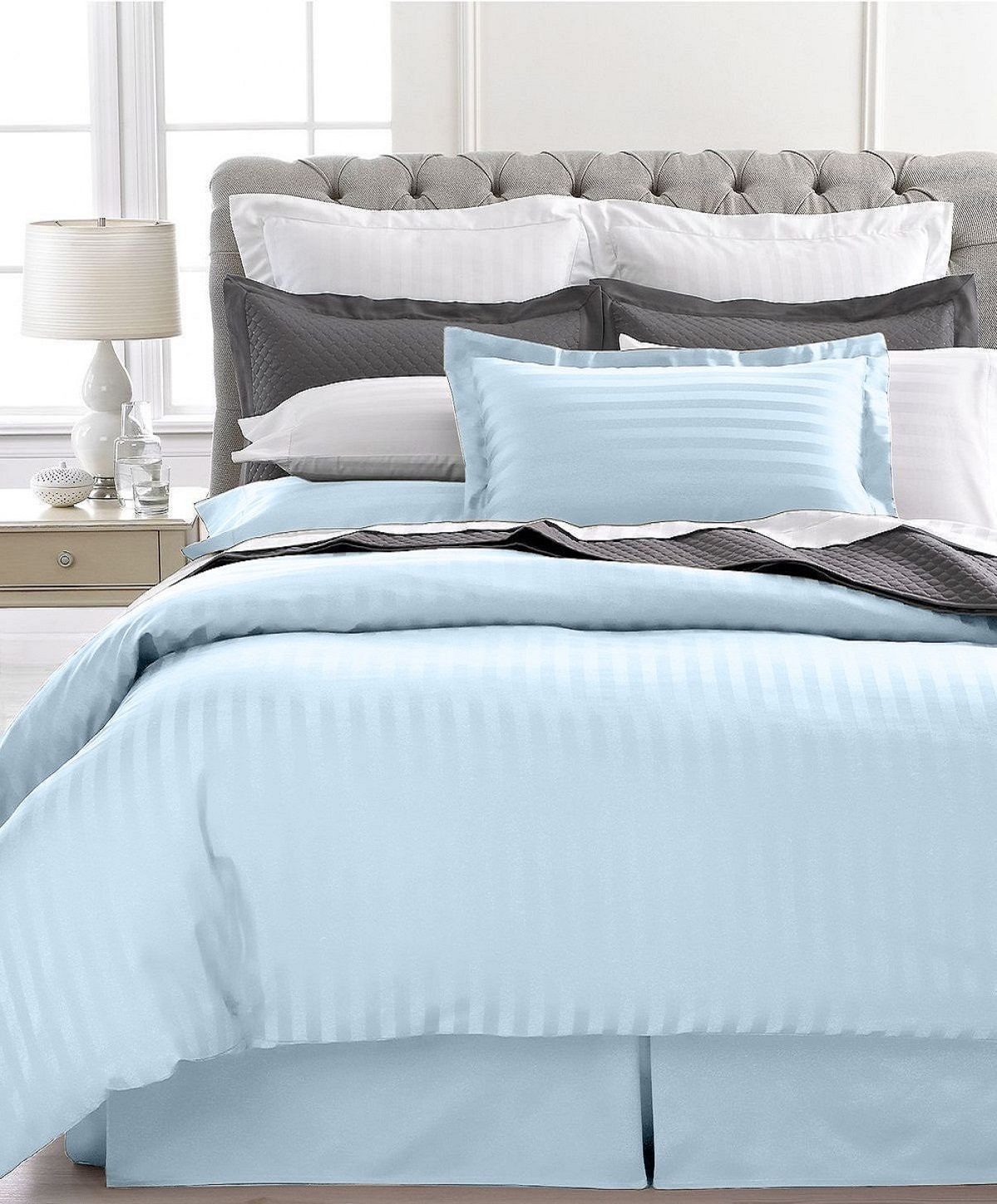 Ensemble de Couette Rayée Ultra Douce 1800 Series 2 Mcx (Simple, Bleu Pâle)