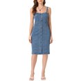 thumbnail image 2 of INSPIRE CHIC Robe en Denim à Boutons pour Femme Sans Manches à Encolure Cœur Robes en Jean Bleu Pâle L, 2 of 5