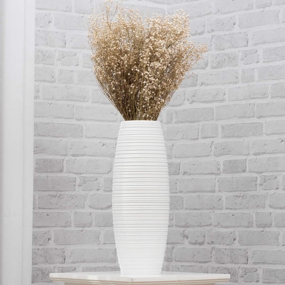 LEEWADEE Petit Vase de Sol – Porte-Fleurs Fait à la Main en Bois de Manguier, Vase Sophistiqué pour Brindilles et Fleurs Décoratives, 14 Pouces, Blanc