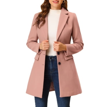 INSPIRE CHIC Manteau pour Femme Couleur Unie Revers Cranté Simple Boutonnage Caban d'Hiver Rose Poudré TG