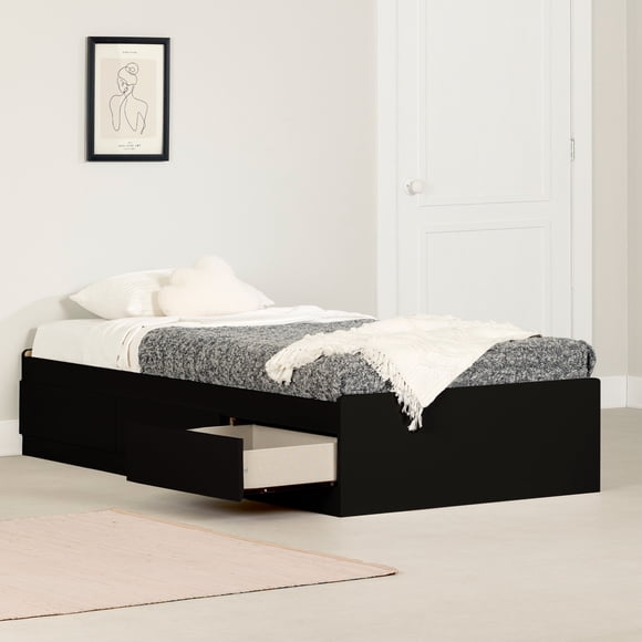 South Shore Gramercy Mates Bed with 3 Drawers for Adult, in Pure Black