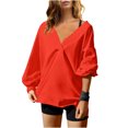thumbnail image 2 of MeetoTime Oversized Long Sleeve Pullover for Women Fall Trendy V-Neck Loose Solid Color Sweatshirt Tops, 2 of 5
