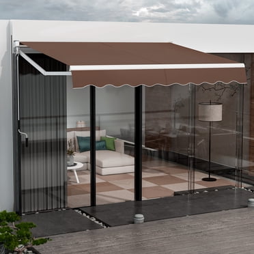 Patiojoy Retractable Awning W/ Aluminum Frame Sun/Water Protection W/ PA Coating Manual Control Hand Crank Angle Adjustable Design Coffee